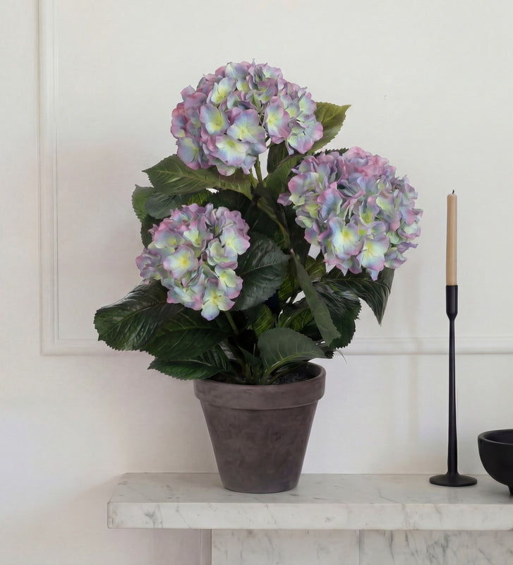 Artificial Hydrangea & Grey Pot