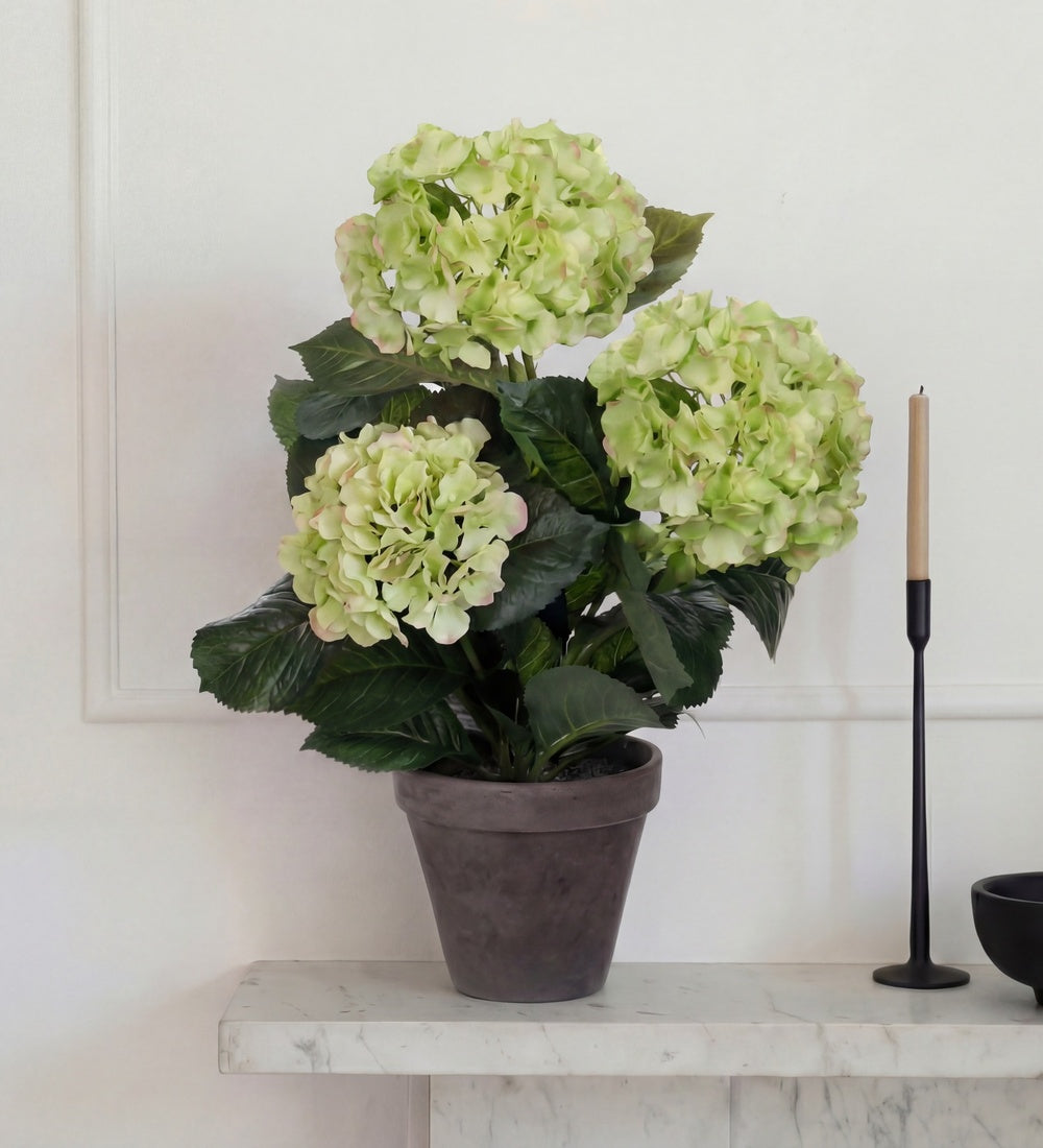 Artificial Hydrangea & Grey Pot
