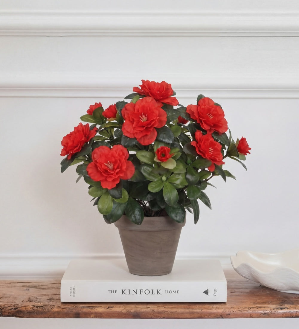 Artificial Azalea & Grey Pot