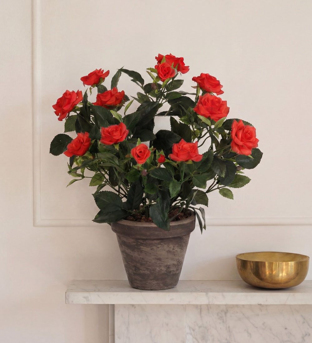Artificial Rose & Grey Pot