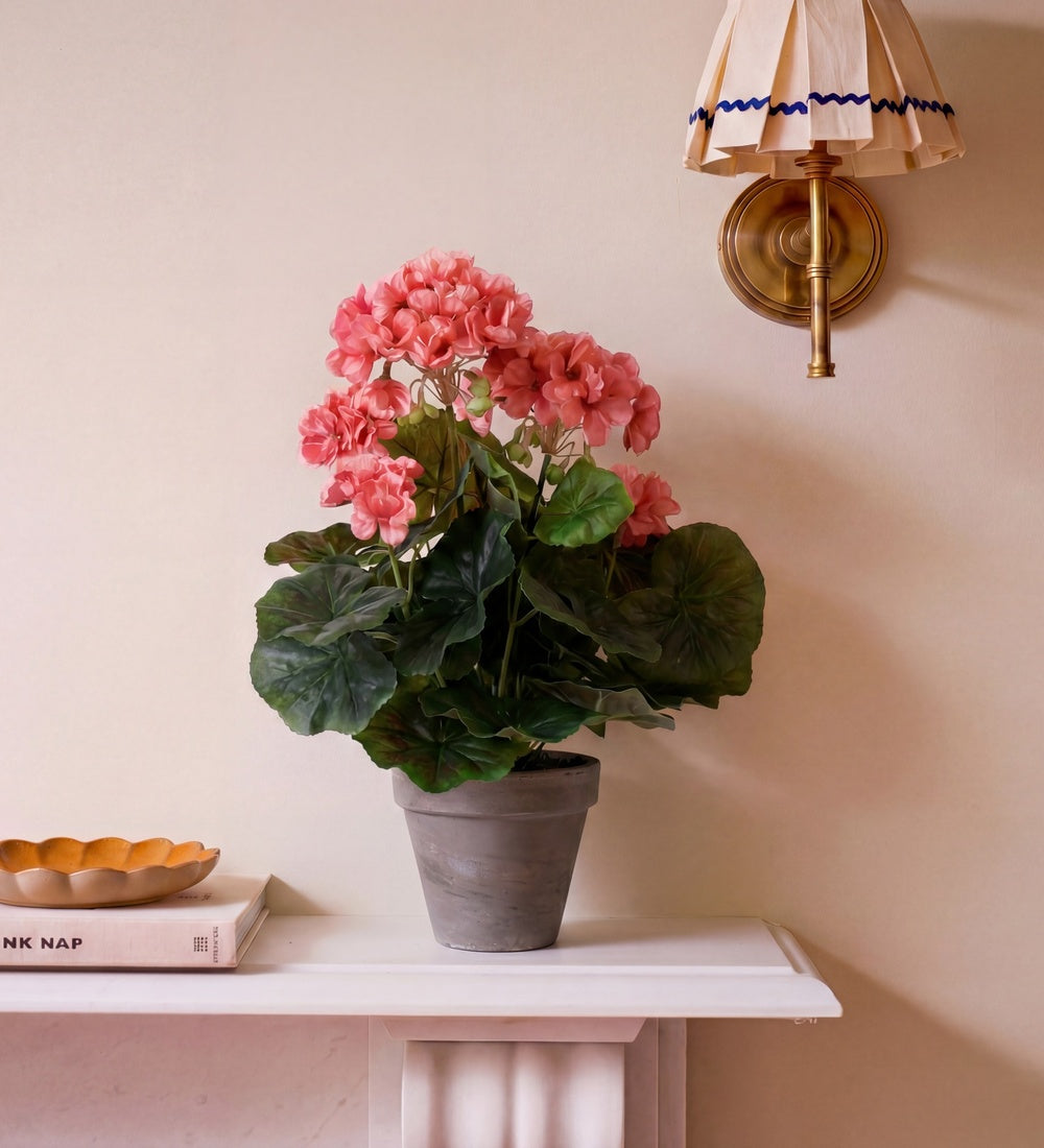 Artificial Geranium & Grey Pot