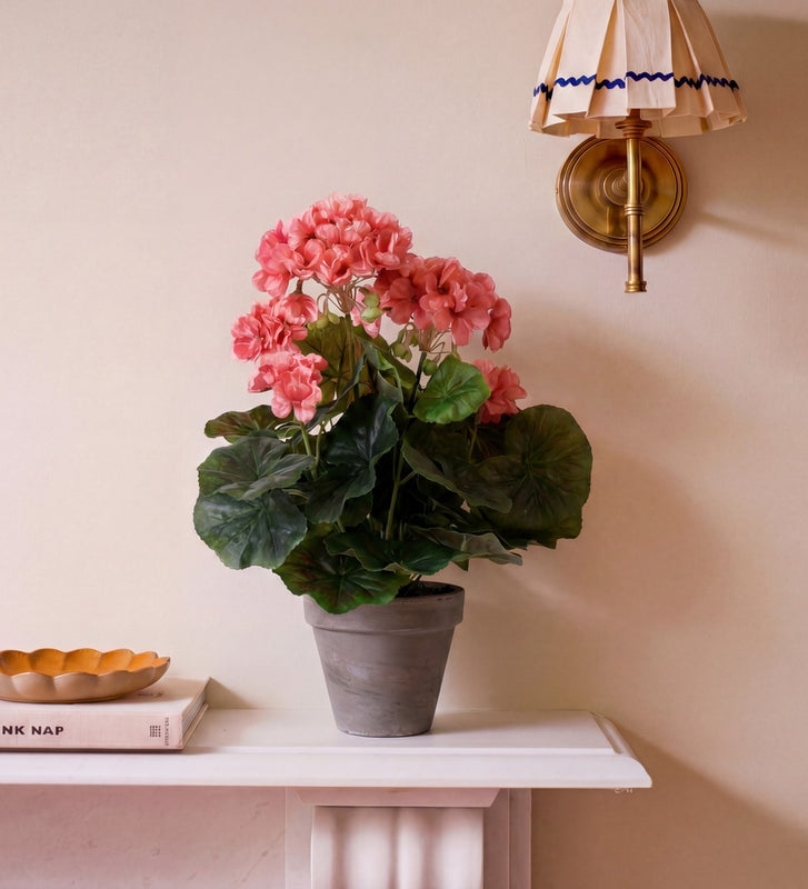 Artificial Geranium & Grey Pot