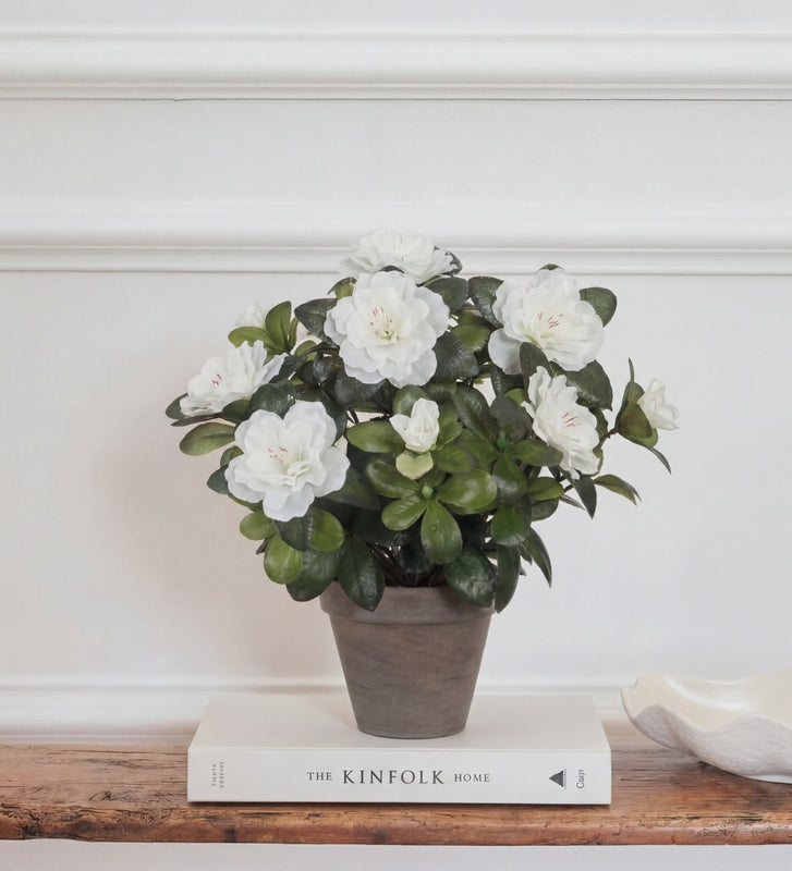 Artificial Azalea & Grey Pot