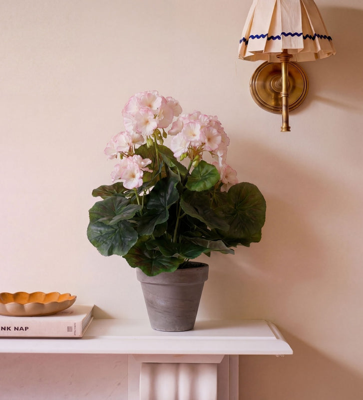 Artificial Geranium & Grey Pot