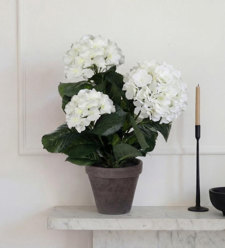 Artificial Hydrangea & Grey Pot