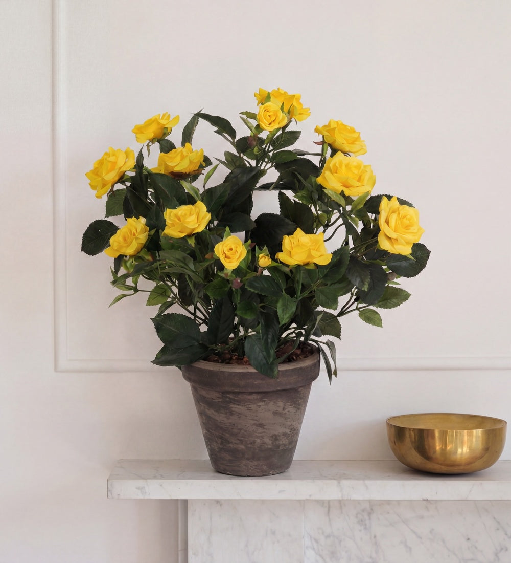 Artificial Rose & Grey Pot