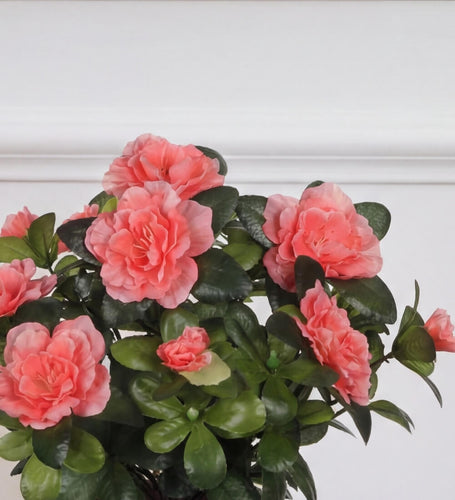 Artificial Azalea & Grey Pot