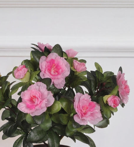 Artificial Azalea & Grey Pot