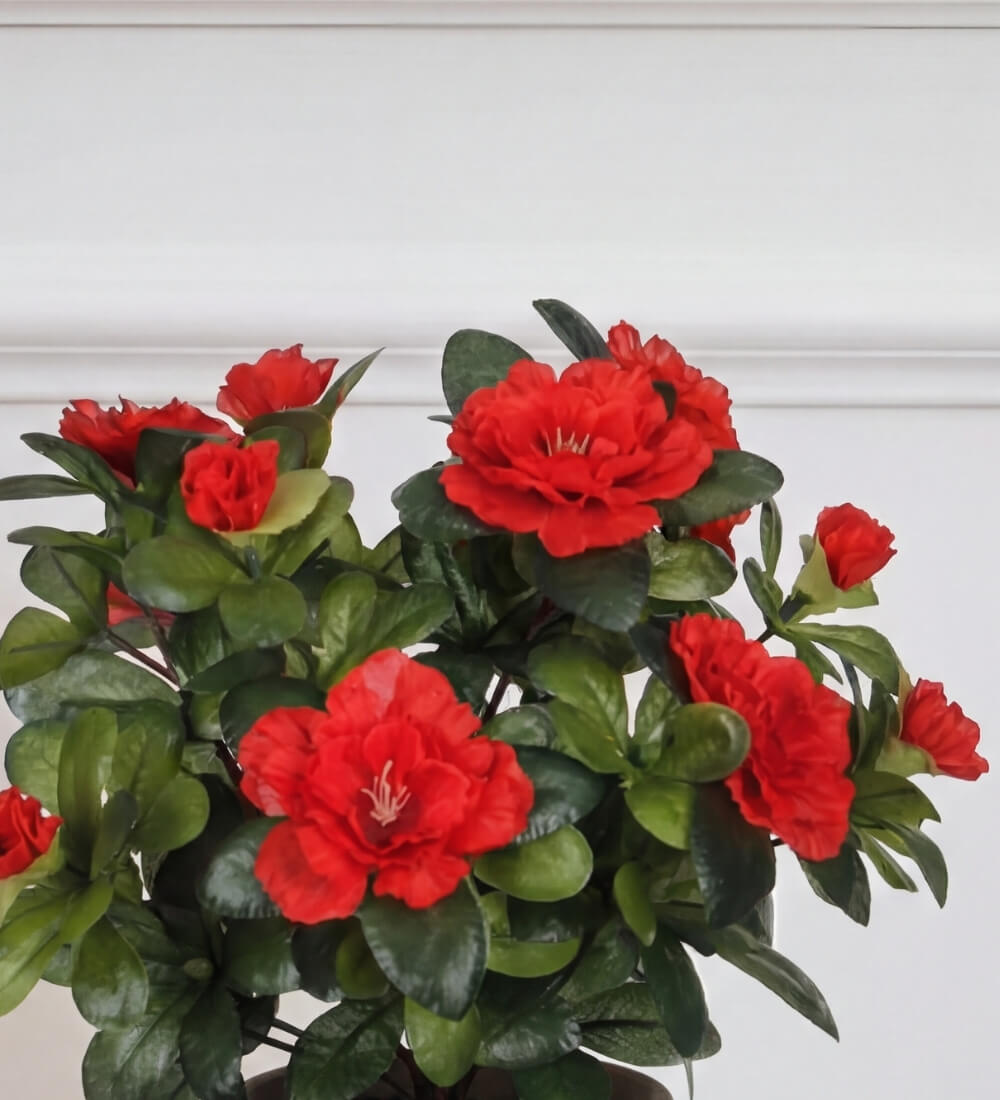 Artificial Azalea & Grey Pot