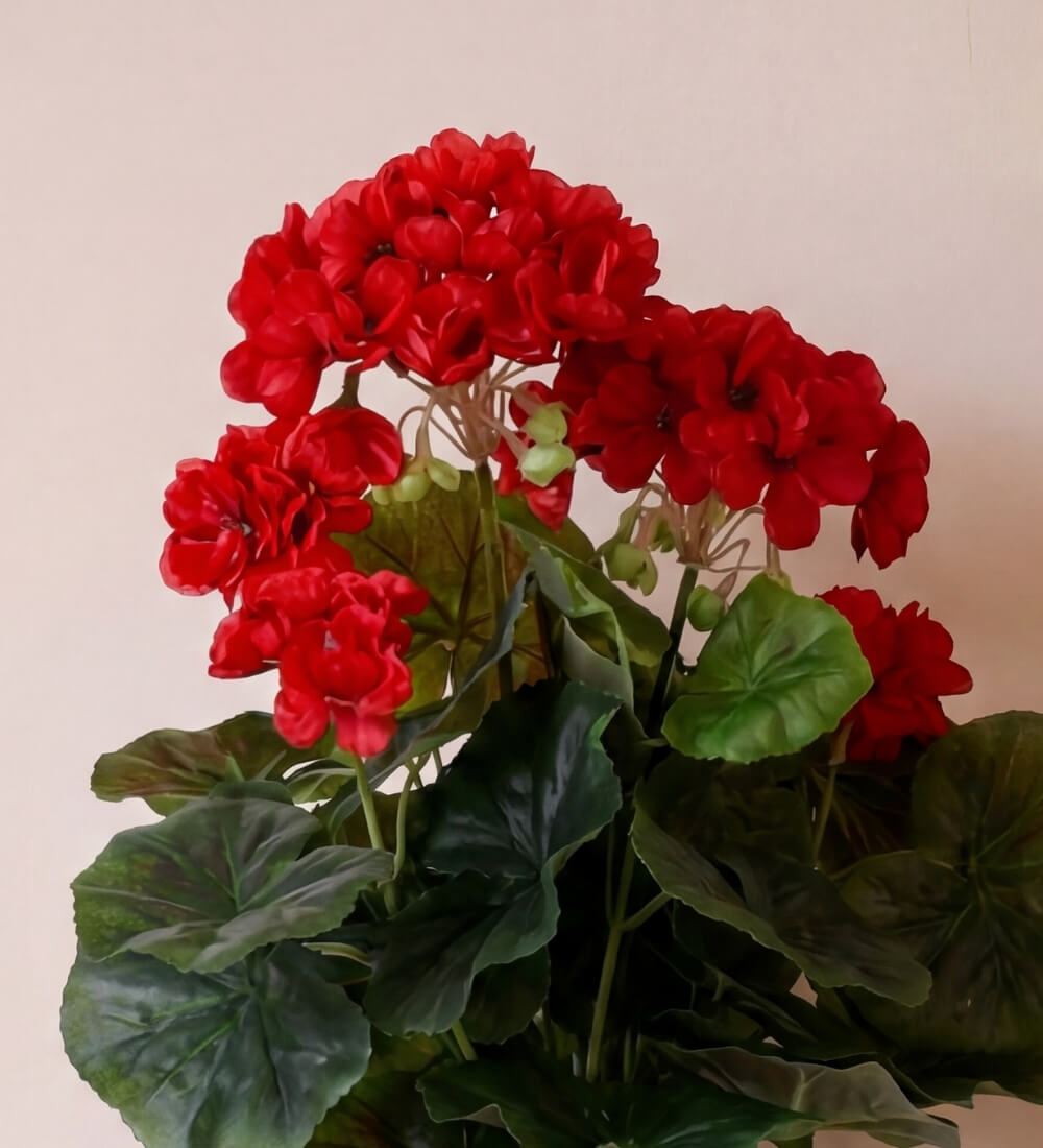 Artificial Geranium & Grey Pot