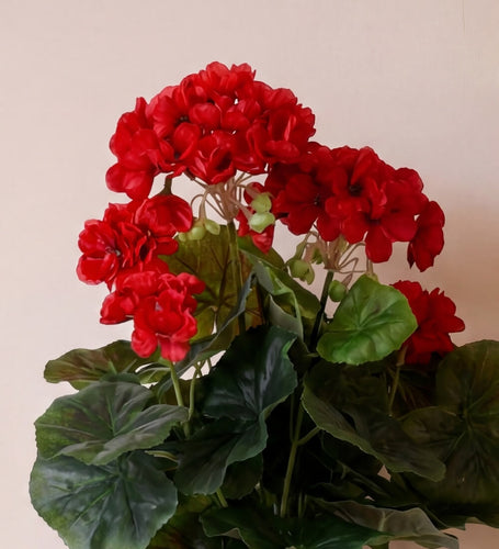 Artificial Geranium & Grey Pot